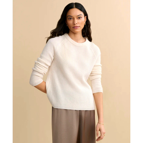 NWT! Jenni Kayne XS Iconic 100% CASHMERE Fisherman Sweater $425 Ivory Neutral - Picture 1 of 10